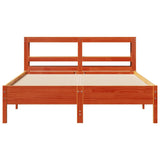 Bed Frame with Headboard Wax Brown 135x190 cm Double Solid Wood Pine