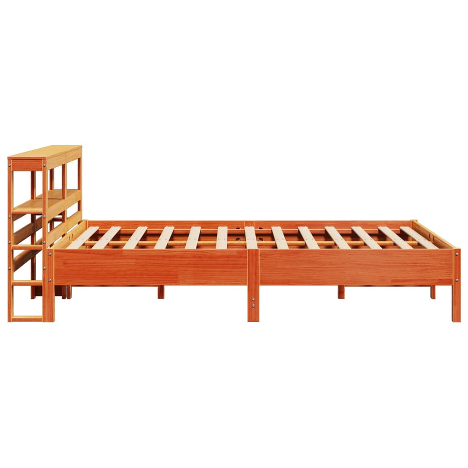 Bed Frame with Headboard Wax Brown 135x190 cm Double Solid Wood Pine