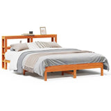 Bed Frame with Headboard Wax Brown 135x190 cm Double Solid Wood Pine