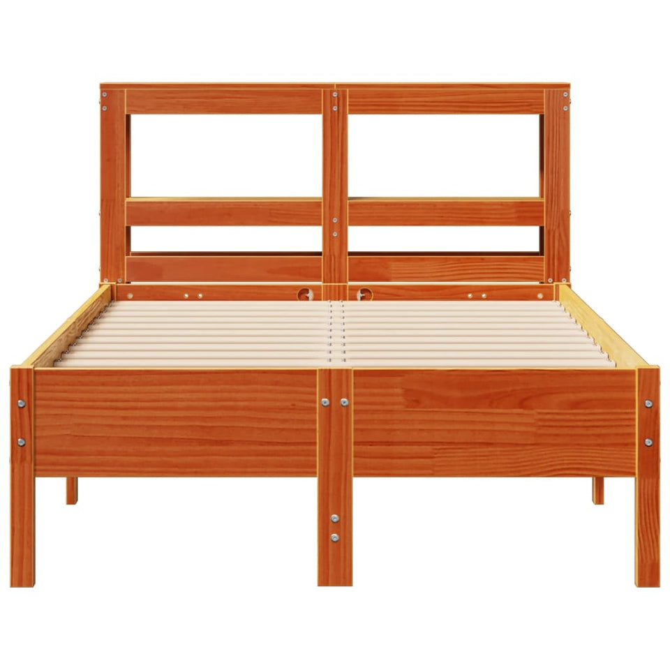 Bed Frame with Headboard Wax Brown 120x190 cm Small Double Solid Wood Pine