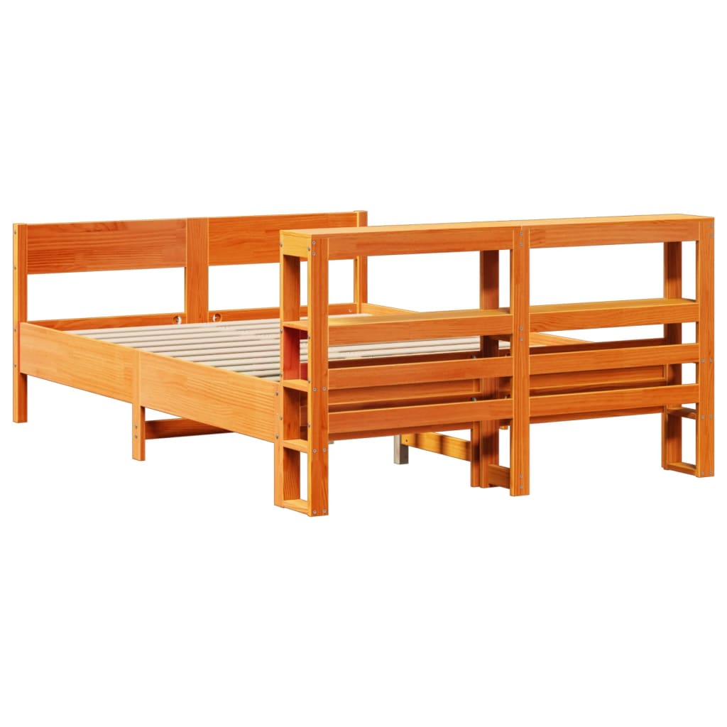 Bed Frame without Mattress Wax Brown 150x200 cm King Size Solid Wood Pine