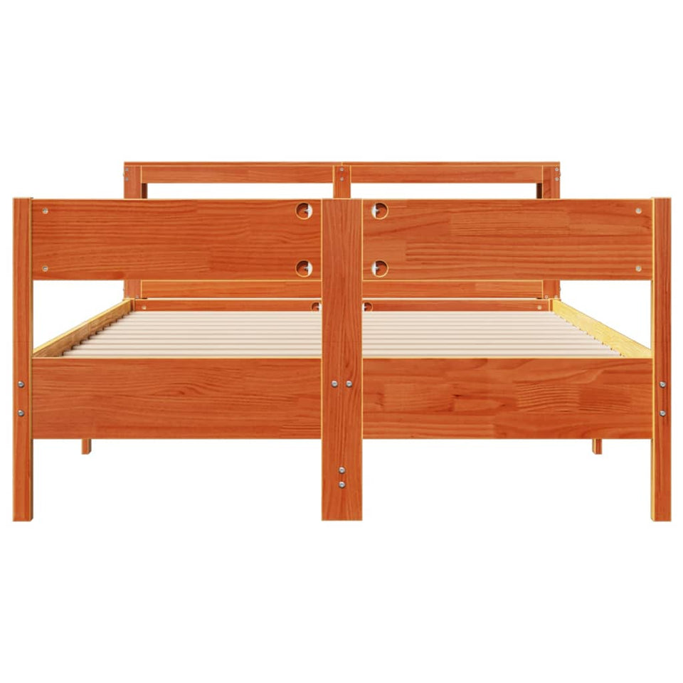 Bed Frame with Headboard Wax Brown 140x200 cm Solid Wood Pine