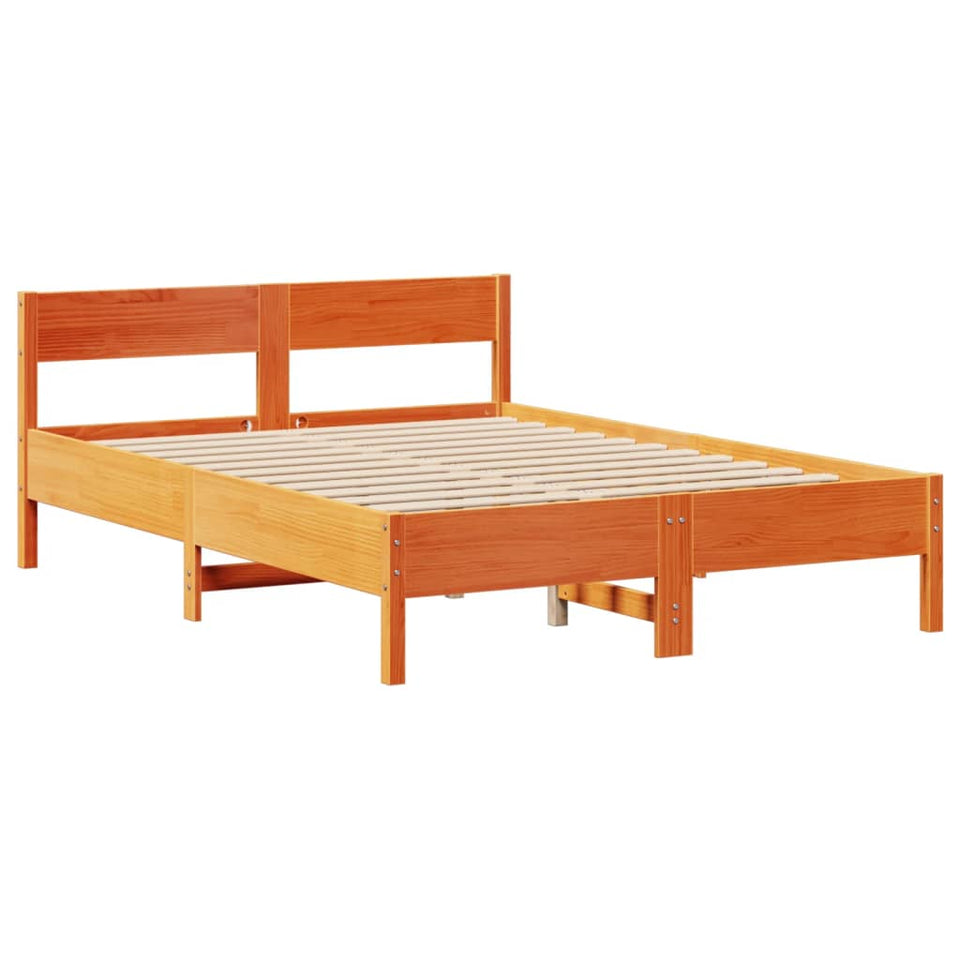 Bed Frame with Headboard Wax Brown 140x200 cm Solid Wood Pine