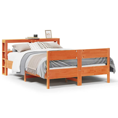 Bed Frame with Headboard Wax Brown 140x200 cm Solid Wood Pine