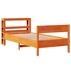 Bed Frame with Headboard Wax Brown 100x200 cm Solid Wood Pine