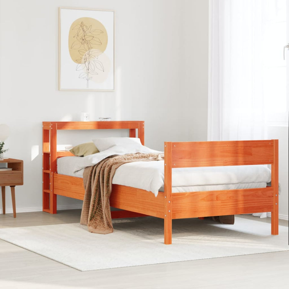 Bed Frame with Headboard Wax Brown 100x200 cm Solid Wood Pine