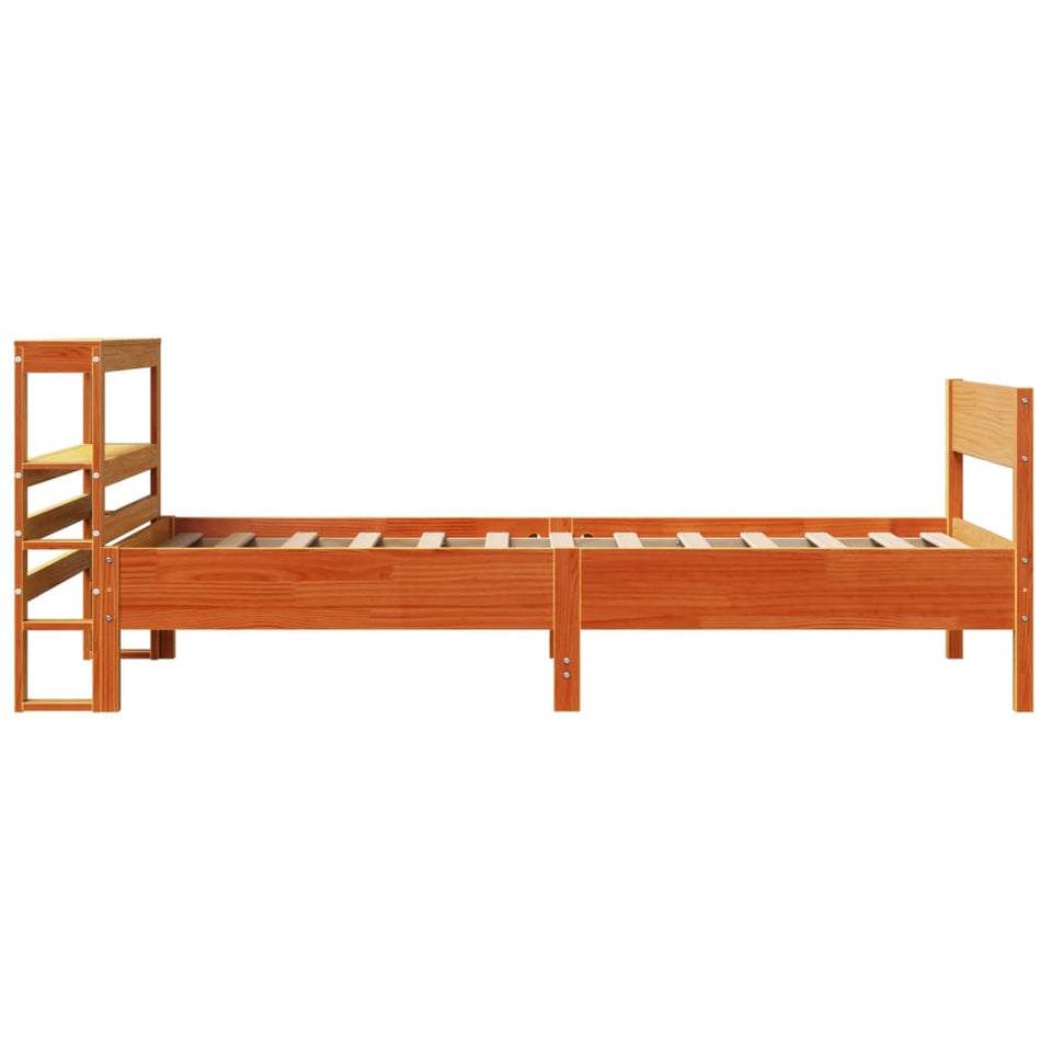 Bed Frame with Headboard Wax Brown 100x200 cm Solid Wood Pine