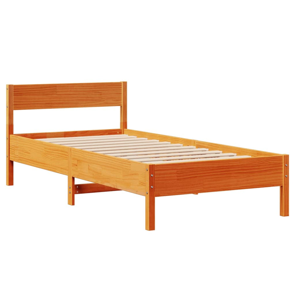 Bed Frame with Headboard Wax Brown 100x200 cm Solid Wood Pine