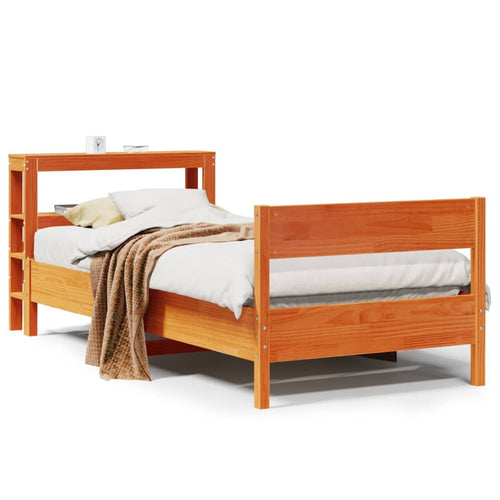 Bed Frame with Headboard Wax Brown 100x200 cm Solid Wood Pine