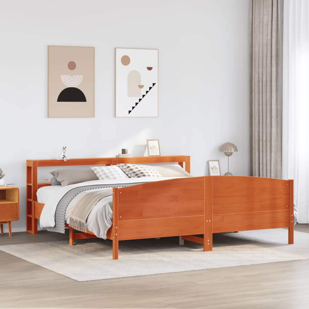 Bed Frame without Mattress Wax Brown 180x200 cm Super King Solid Wood Pine