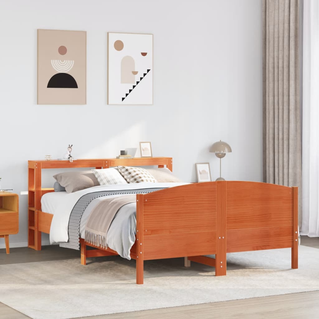 Bed Frame without Mattress Wax Brown 140x200 cm Solid Wood Pine