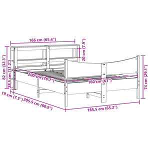 Bed Frame with Headboard 160x200 cm Solid Wood Pine