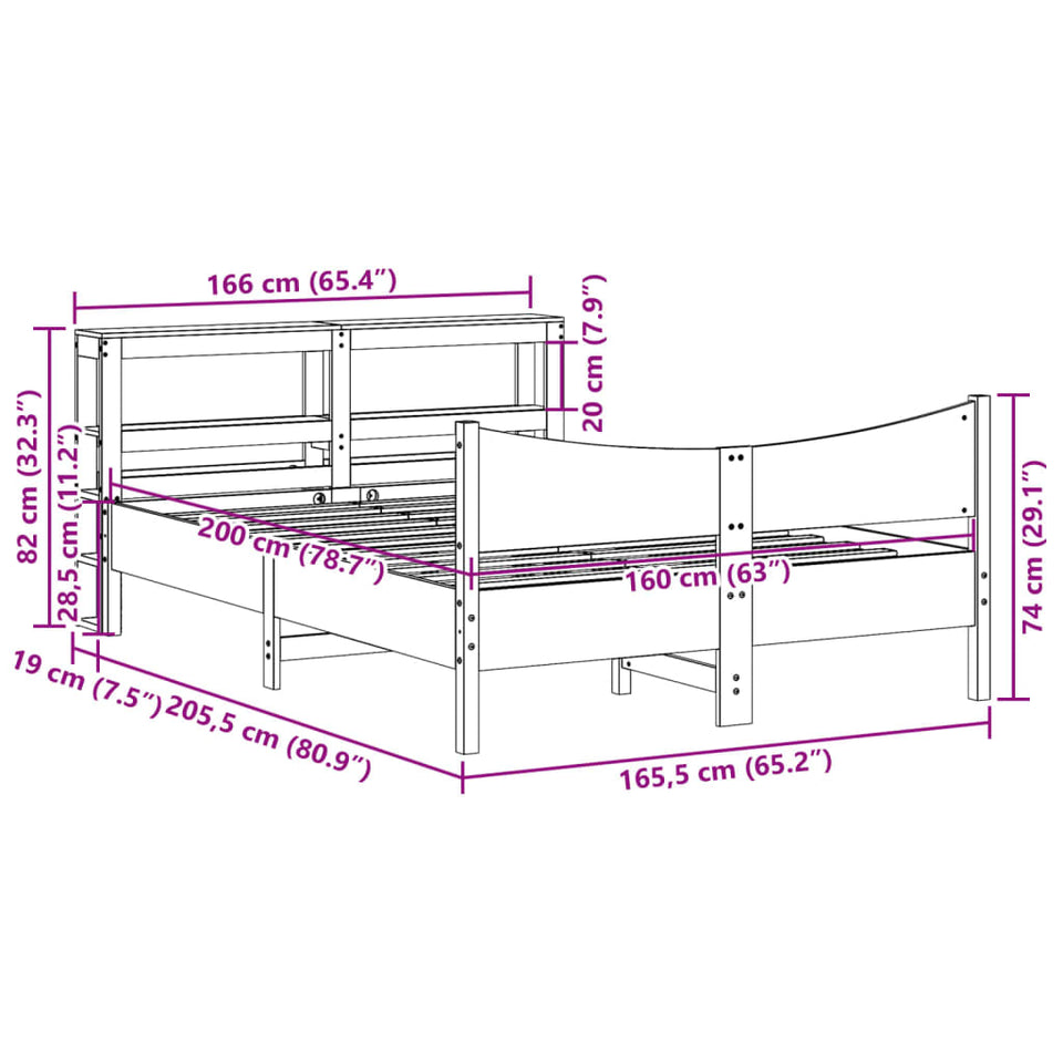 Bed Frame with Headboard 160x200 cm Solid Wood Pine