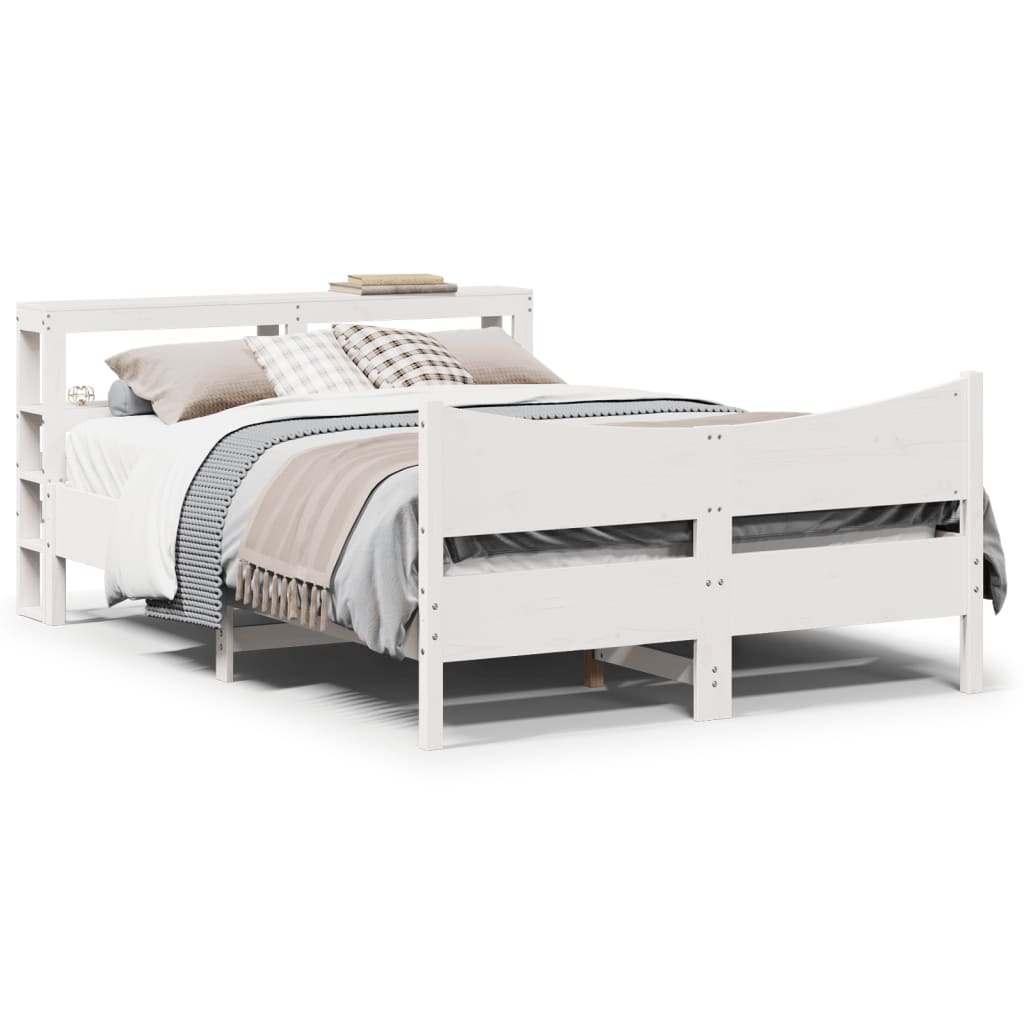 Bed Frame with Headboard White 150x200 cm King Size Solid Wood Pine