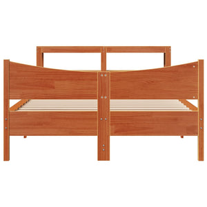 Bed Frame with Headboard Wax Brown 135x190 cm Double Solid Wood Pine