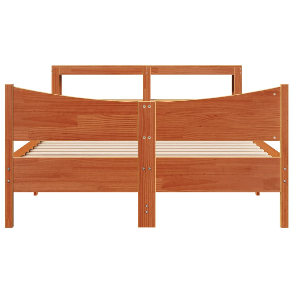 Bed Frame with Headboard Wax Brown 135x190 cm Double Solid Wood Pine