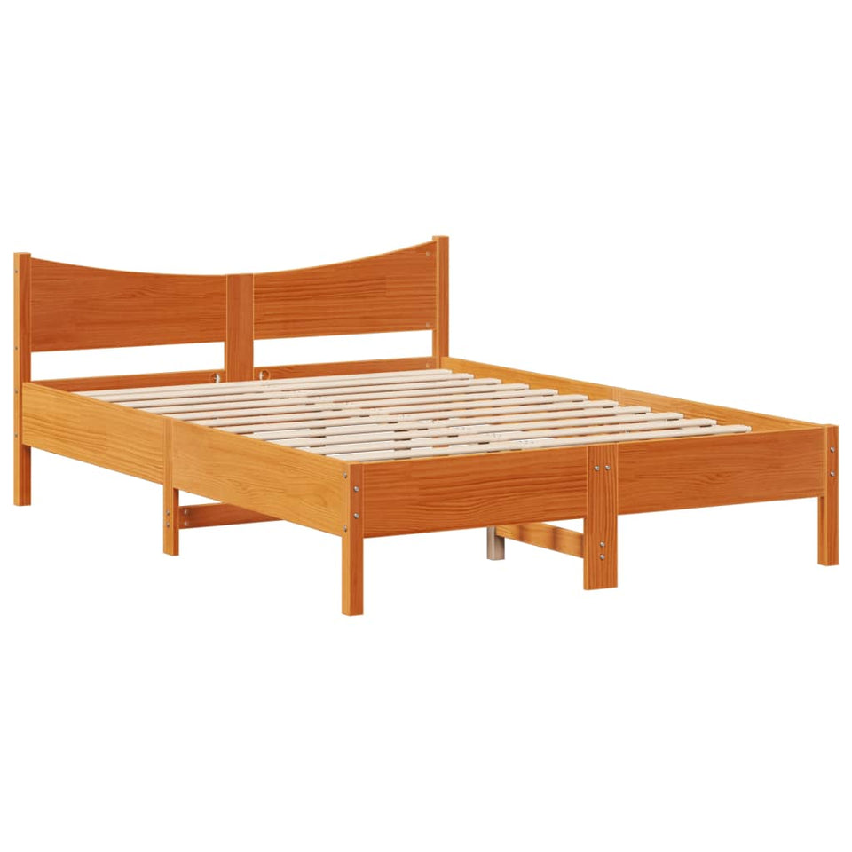 Bed Frame with Headboard Wax Brown 135x190 cm Double Solid Wood Pine