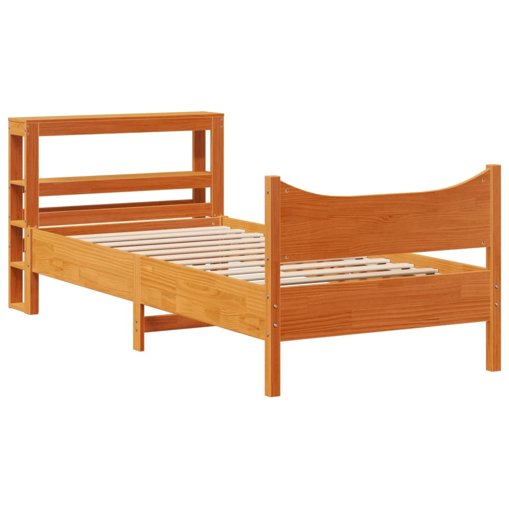 Bed Frame with Headboard Wax Brown 75x190 cm Small Single Solid Wood Pine