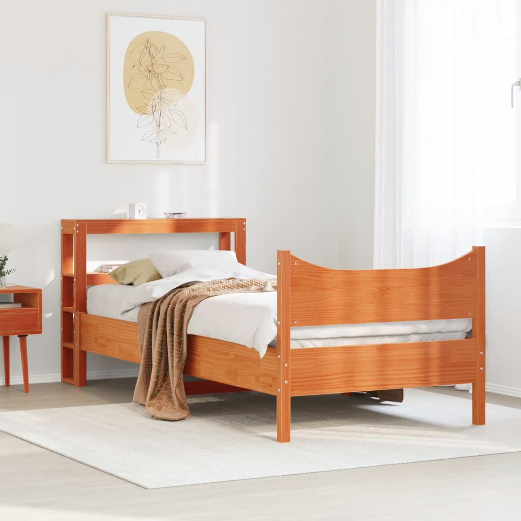 Bed Frame with Headboard Wax Brown 75x190 cm Small Single Solid Wood Pine