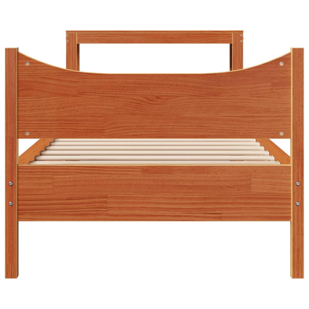 Bed Frame with Headboard Wax Brown 75x190 cm Small Single Solid Wood Pine