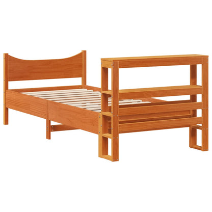 Bed Frame with Headboard Wax Brown 75x190 cm Small Single Solid Wood Pine