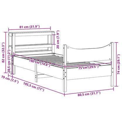 Bed Frame with Headboard Wax Brown 75x190 cm Small Single Solid Wood Pine