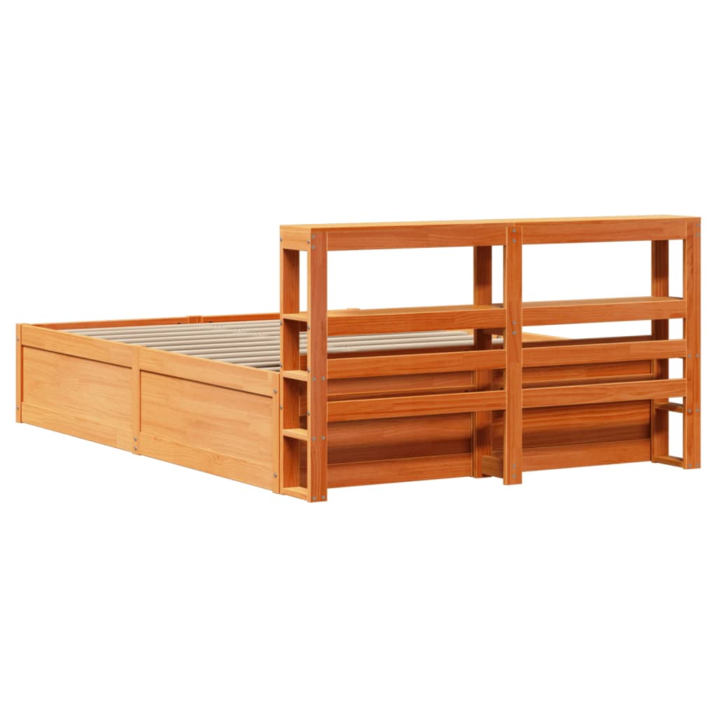 Bed Frame with Headboard Wax Brown 140x200 cm Solid Wood Pine