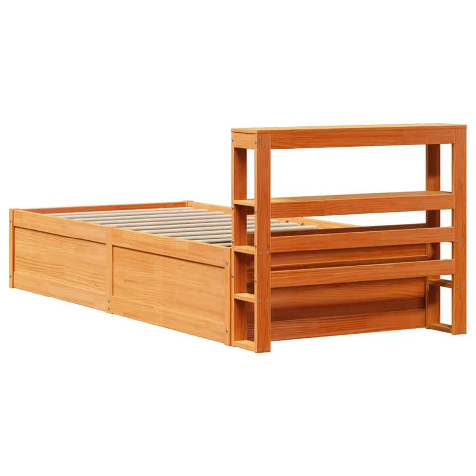 Bed Frame with Headboard Wax Brown 100x200 cm Solid Wood Pine