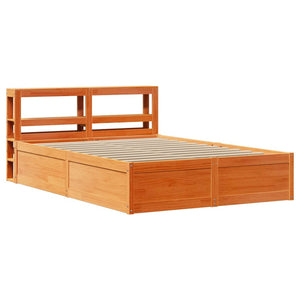 Bed Frame with Headboard Wax Brown 140x190 cm Solid Wood Pine