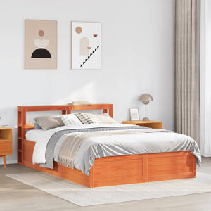 Bed Frame with Headboard Wax Brown 140x190 cm Solid Wood Pine