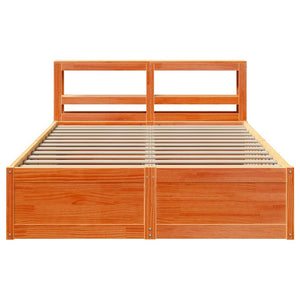 Bed Frame with Headboard Wax Brown 140x190 cm Solid Wood Pine