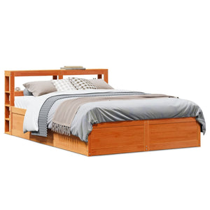 Bed Frame with Headboard Wax Brown 140x190 cm Solid Wood Pine