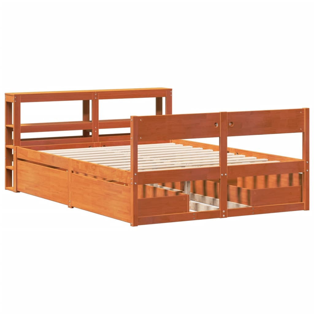 Bed Frame without Mattress Wax Brown 160x200 cm Solid Wood Pine