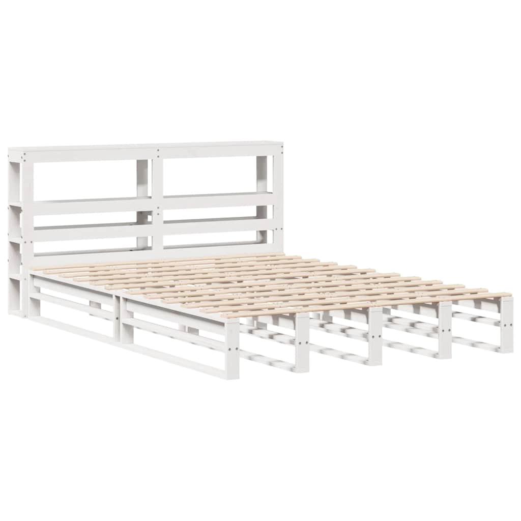 Bed Frame without Mattress White 150x200 cm King Size Solid Wood Pine