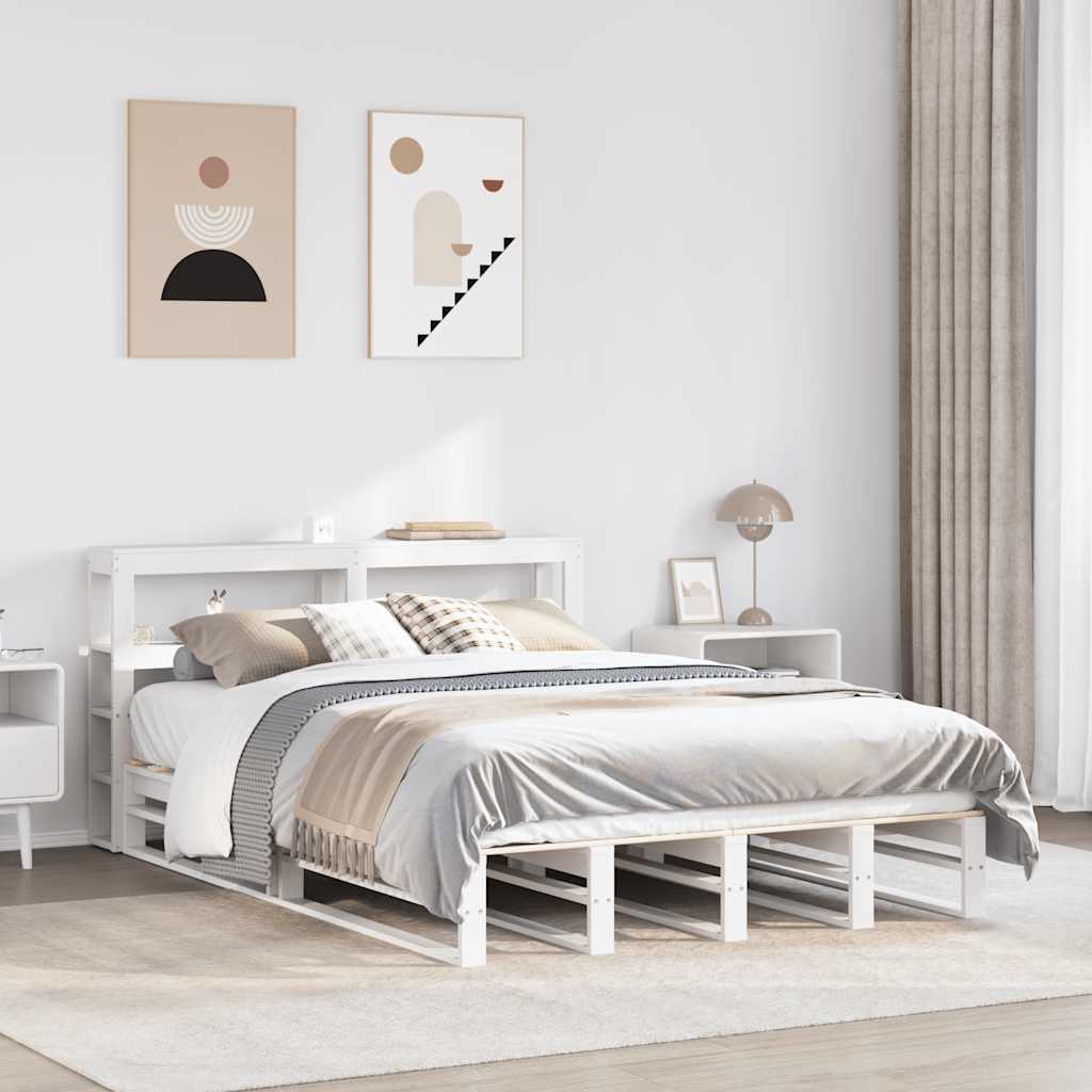Bed Frame without Mattress White 150x200 cm King Size Solid Wood Pine