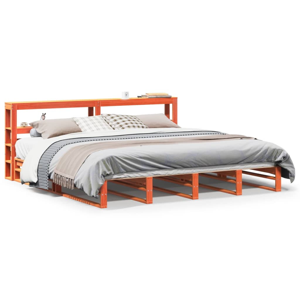 Bed Frame without Mattress Wax Brown 200x200 cm Solid Wood Pine