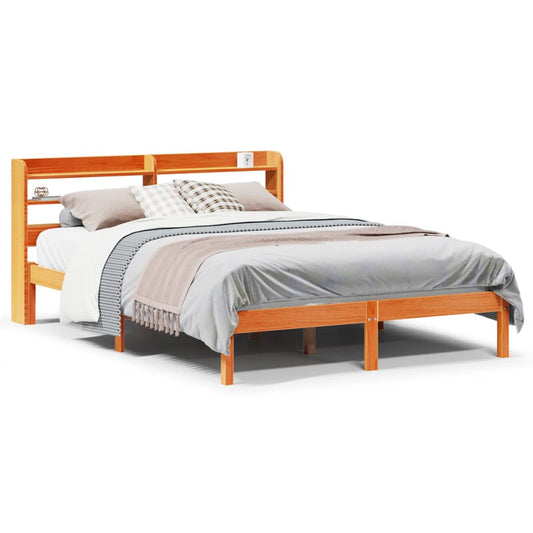Bed Frame with Headboard without Mattress Wax Brown 135x190 cm