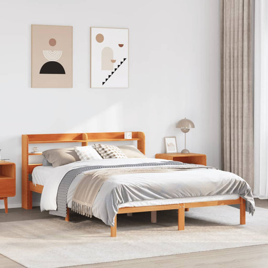 Bed Frame with Headboard without Mattress Wax Brown 135x190 cm