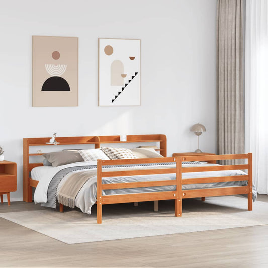 Bed Frame without Mattress Wax Brown 200x200 cm Solid Wood Pine