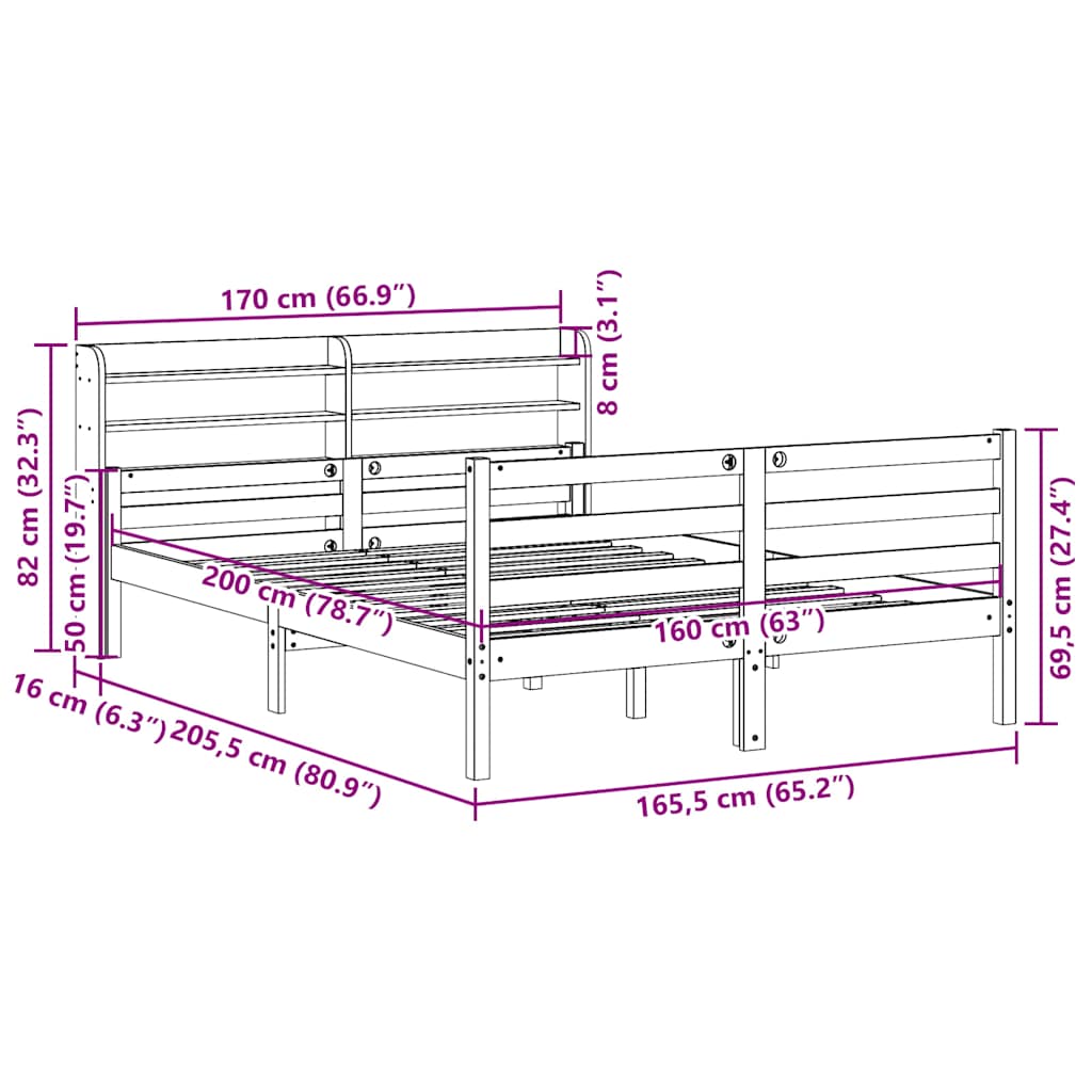 Bed Frame with Headboard without Mattress 160x200 cm