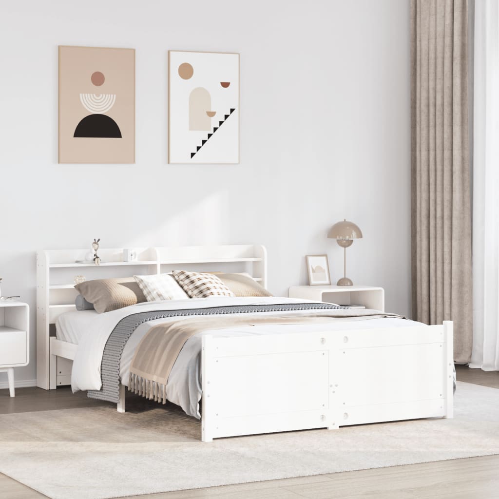 Bed Frame | White | Solid pine wood, Plywood | 140x190 cm | Bed Frame
