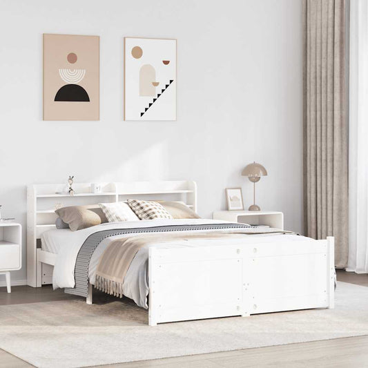 Bed Frame with Headboard without Mattress White 140x190 cm
