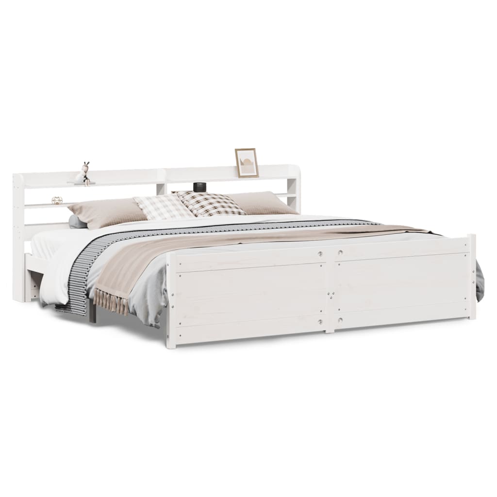 Bed Frame with Headboard without Mattress White 180x200 cm Super King