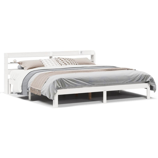 Bed Frame with Headboard without Mattress White 200x200 cm
