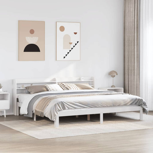 Bed Frame with Headboard without Mattress White 200x200 cm