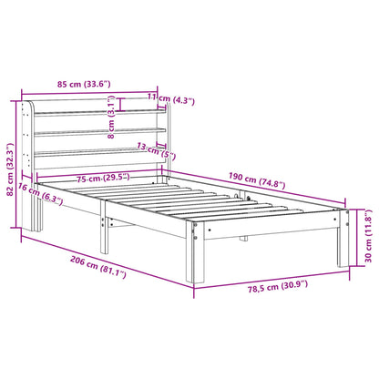 Bed Frame without Mattress Wax Brown 75x190 cm Small Single Solid Wood Pine