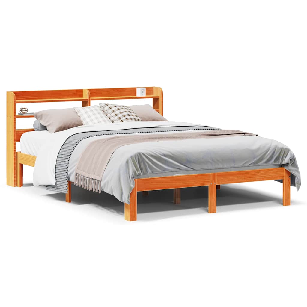 Bed Frame without Mattress Wax Brown 140x190 cm Solid Wood Pine