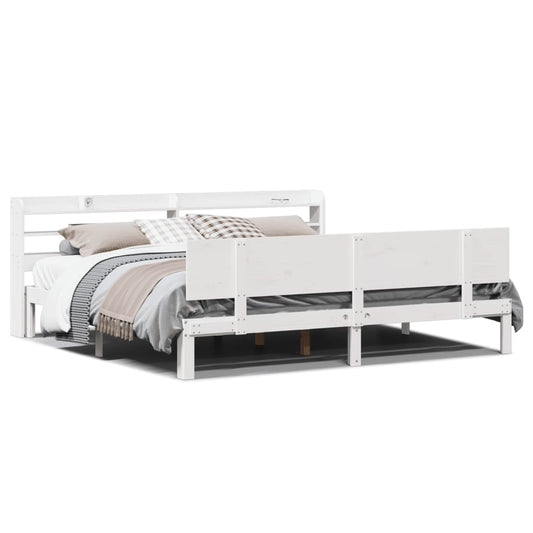 Bed Frame with Headboard without Mattress White 200x200 cm