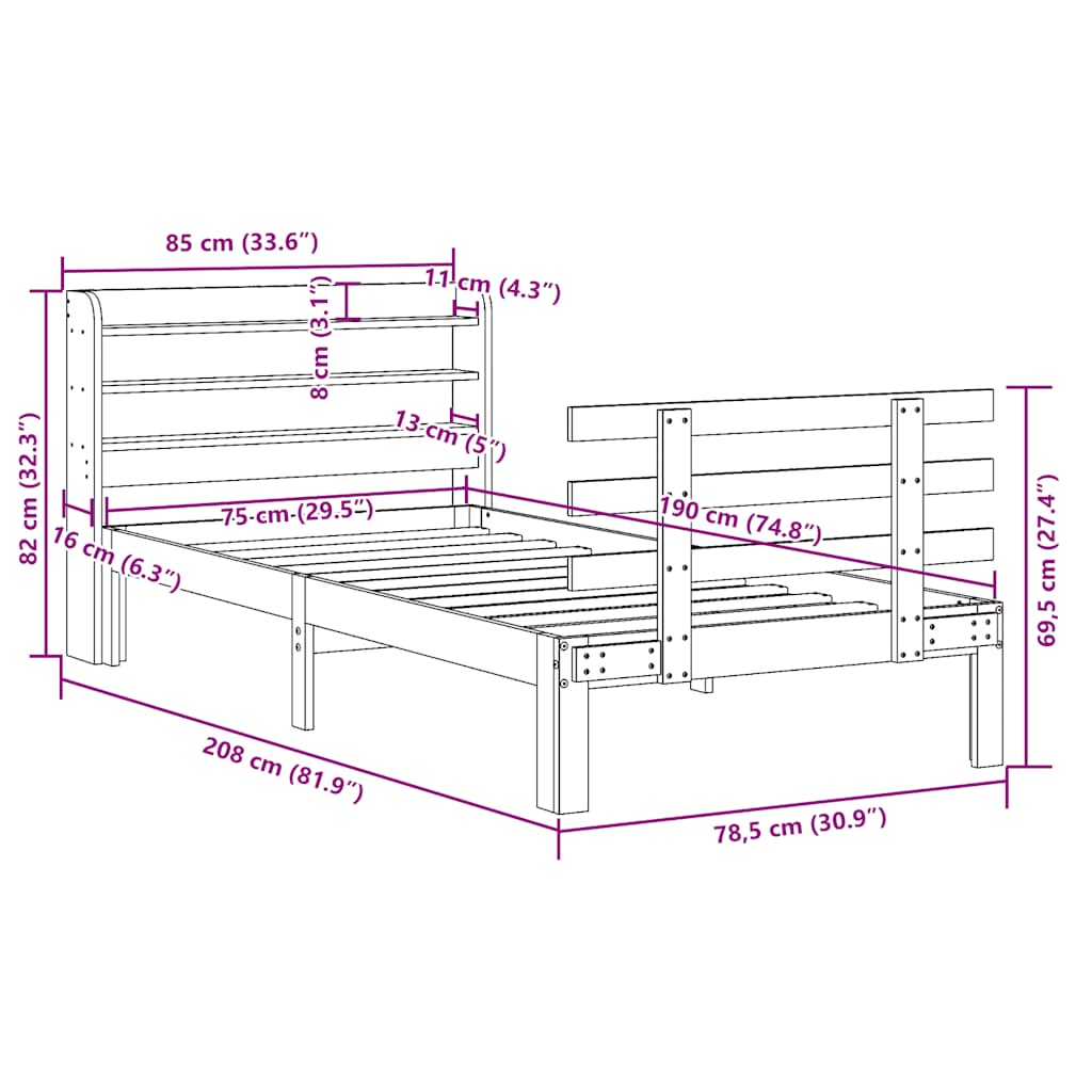 Bed Frame | White | Solid pine wood, Plywood | Small Single | Modern