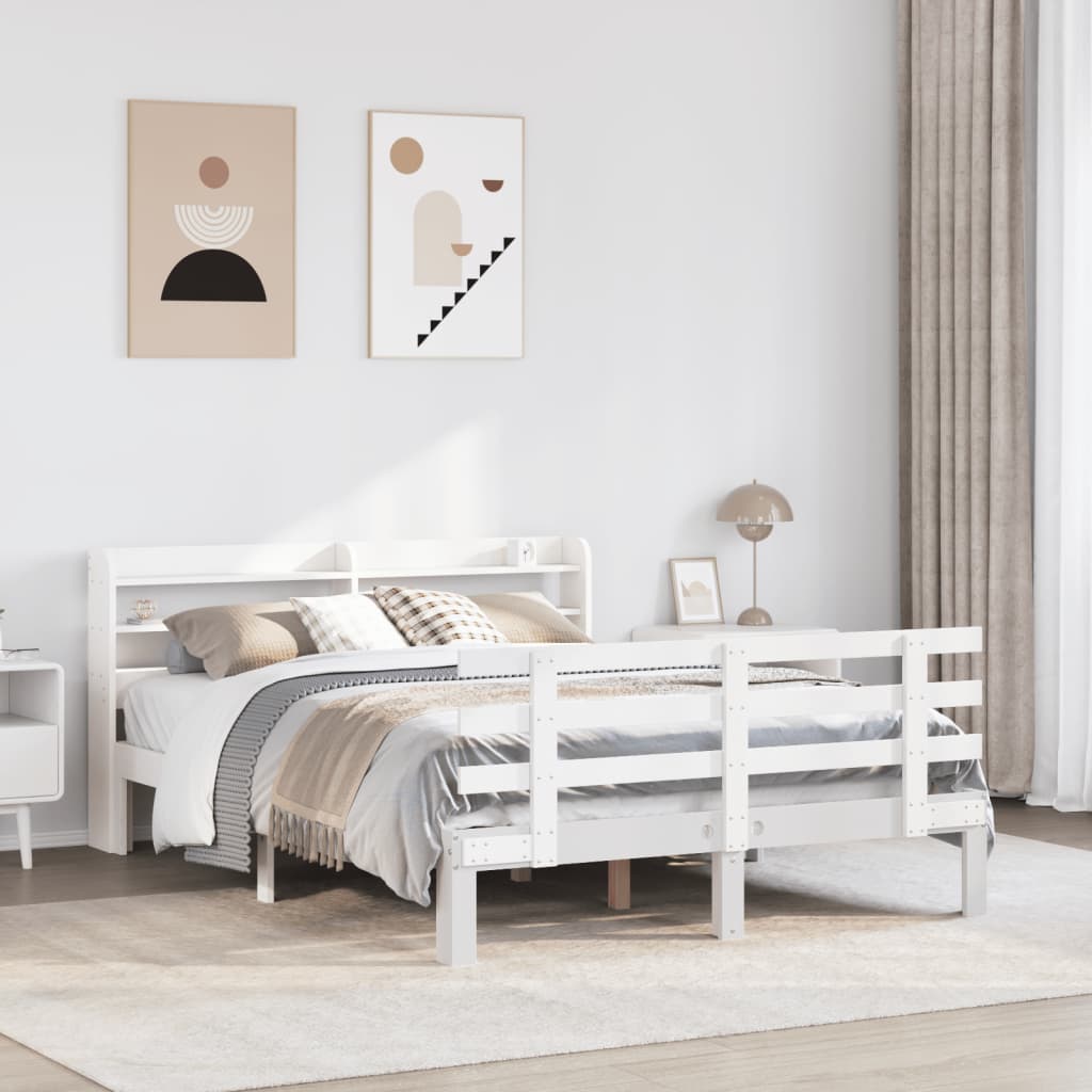Bed Frame | White | Solid pine wood | Double | Bed Frame | Rectangular